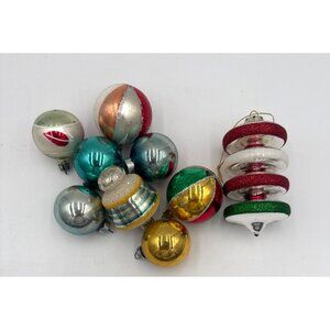 Vtg Glass Christmas Ornaments Lot Of 11 Glitter Accents Various Shapes & Colors